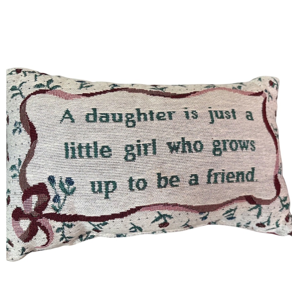 Vintage Woven Tapestry Daughter Sentiment‎ Accent Pillow Floral Red Cream 12x8